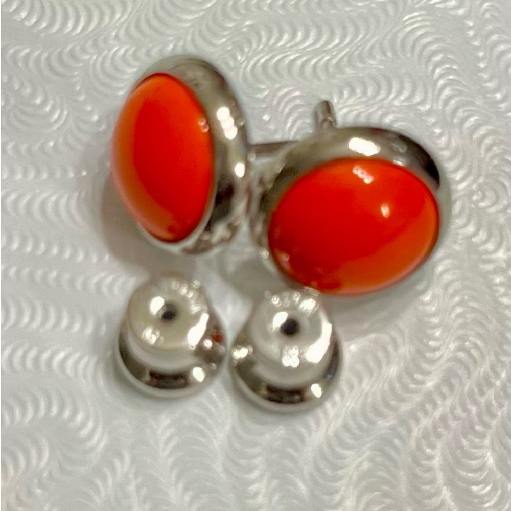 Hermes Herms Orange Post Eclipse Earrings Guarant… - image 8